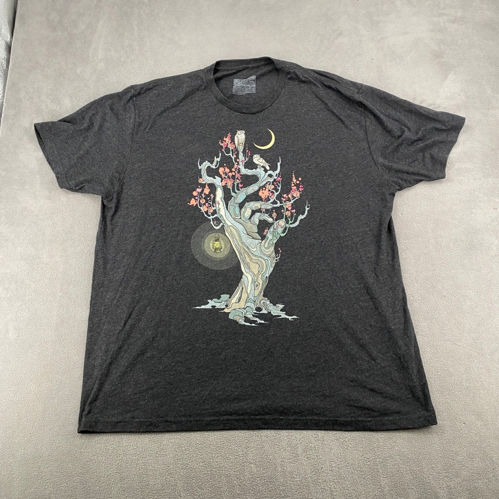 Curbside Clothing Mens 2XL Graphic Tee Tree Owls Lantern Moon Tri-Blend Shirt